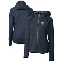 Veste zippée intégrale pour femme Cutter & Buck Heather Navy Los Angeles Chargers avec logo rétro Mainsail