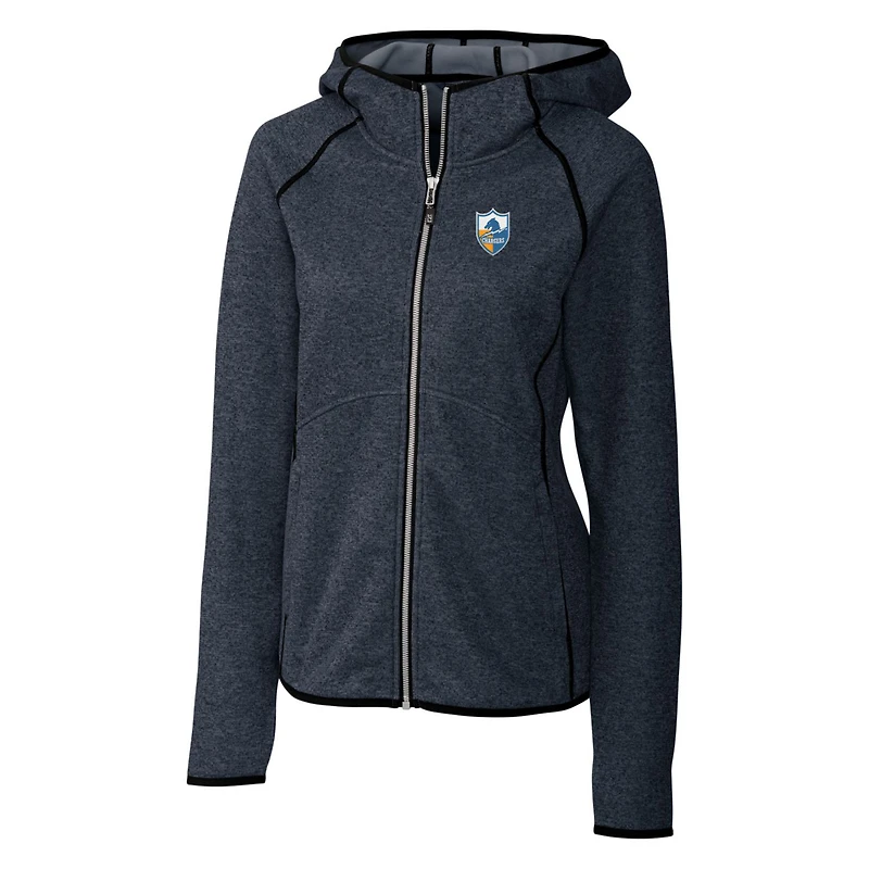 Veste zippée intégrale pour femme Cutter & Buck Heather Navy Los Angeles Chargers avec logo rétro Mainsail