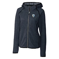 Veste zippée intégrale pour femme Cutter & Buck Heather Navy Los Angeles Chargers avec logo rétro Mainsail