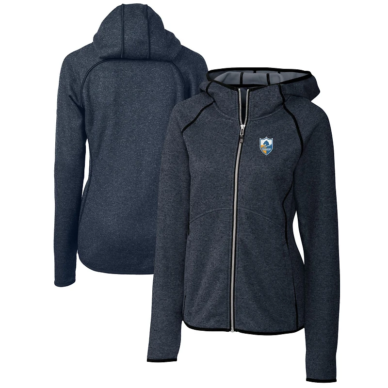 Veste zippée intégrale pour femme Cutter & Buck Heather Navy Los Angeles Chargers avec logo rétro Mainsail