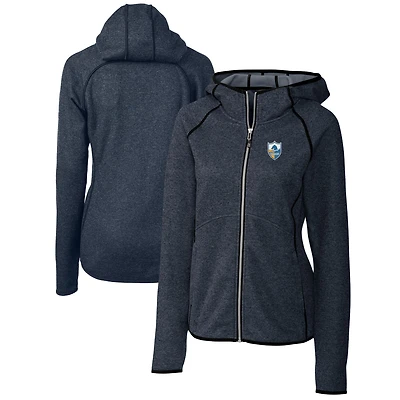 Veste zippée intégrale pour femme Cutter & Buck Heather Navy Los Angeles Chargers avec logo rétro Mainsail