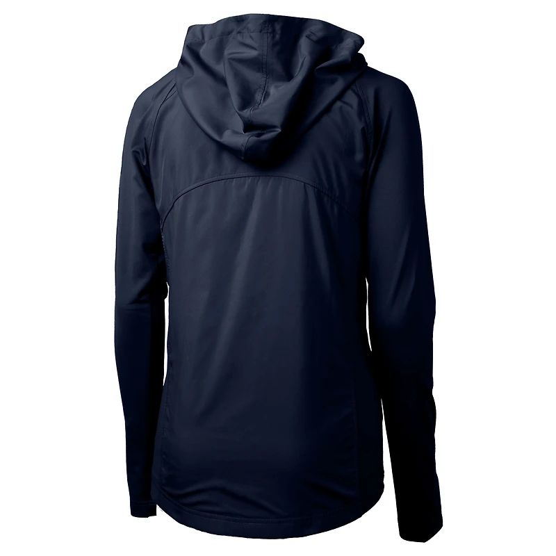 Women's Cutter & Buck  Navy Los Angeles Chargers Helmet Logo Adapt Eco Knit Hybrid Recycled Full-Zip Hoodie