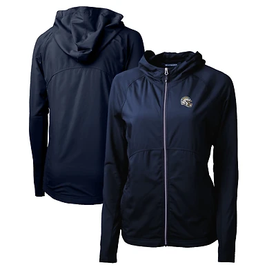 Women's Cutter & Buck  Navy Los Angeles Chargers Helmet Logo Adapt Eco Knit Hybrid Recycled Full-Zip Hoodie