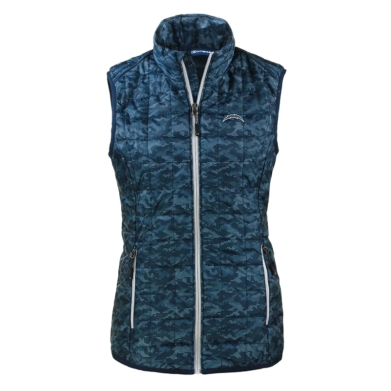 Women's Cutter & Buck Navy Los Angeles Chargers Rainier PrimaLoft Eco Insulated Full-Zip Printed Puffer Vest