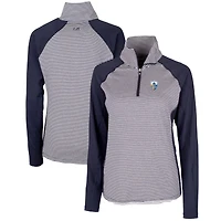 Pull zippé demi-hauteur Cutter & Buck pour femme, bleu marine, logo rétro des Chargers de Los Angeles, rayures ton sur ton, extensible.