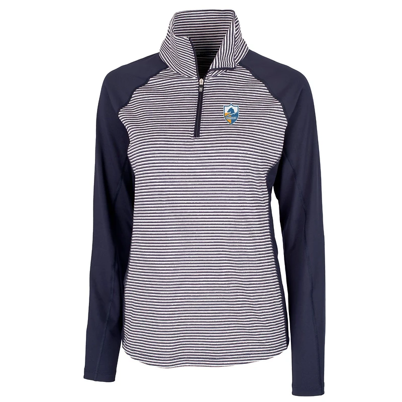 Women's Cutter & Buck Navy Los Angeles Chargers Throwback Logo Forge Tonal Stripe Stretch Half-Zip Pullover Top