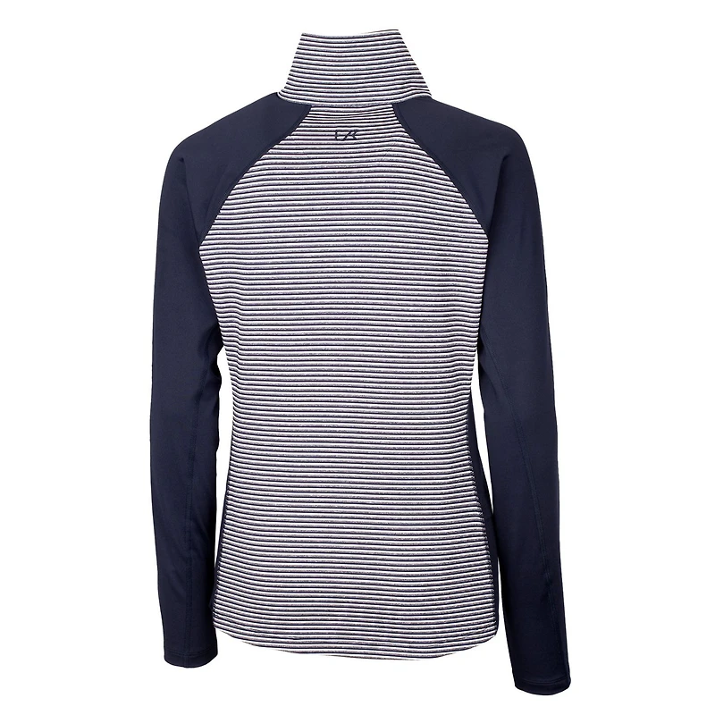 Pull zippé demi-hauteur Cutter & Buck pour femme, bleu marine, logo rétro des Chargers de Los Angeles, rayures ton sur ton, extensible.