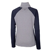 Pull zippé demi-hauteur Cutter & Buck pour femme, bleu marine, logo rétro des Chargers de Los Angeles, rayures ton sur ton, extensible.