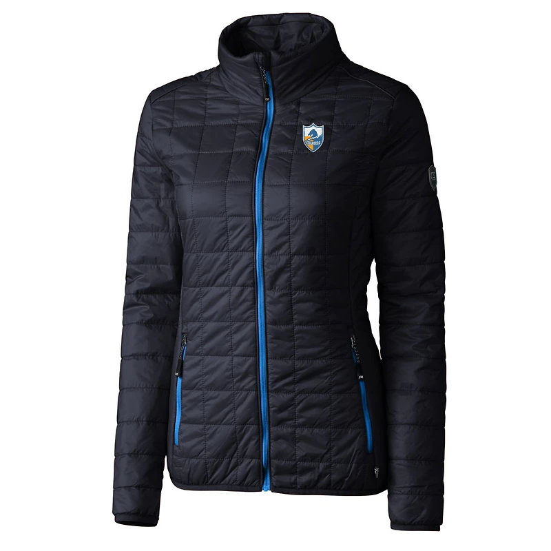 Women's Cutter & Buck Navy Los Angeles Chargers Throwback Logo Rainier PrimaLoft Eco Full-Zip Puffer Jacket