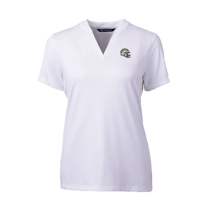 Haut blanc à col en V et logo du casque des Los Angeles Chargers pour femme, Cutter & Buck, DryTec Forge Stretch