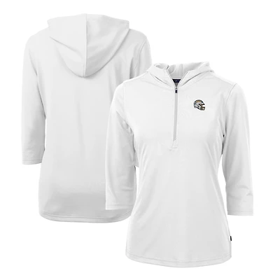 Sweat à capuche demi-zippé recyclé DryTec Virtue Eco Pique pour femme, blanc, avec logo du casque des Los Angeles Chargers, Cutter & Buck