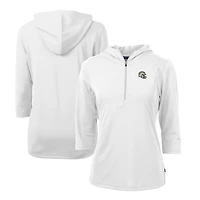 Sweat à capuche demi-zippé recyclé DryTec Virtue Eco Pique pour femme, blanc, avec logo du casque des Los Angeles Chargers, Cutter & Buck