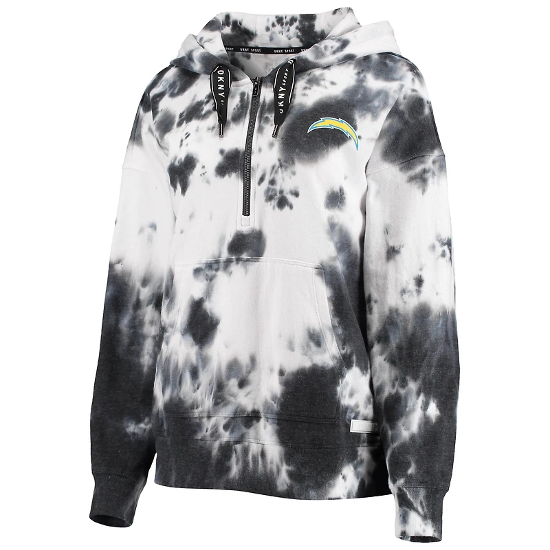 Sweat à capuche oversize demi-fermeture éclair tie-dye DKNY Sport Los Angeles Chargers Dakota pour femme, blanc/noir