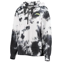 Sweat à capuche oversize demi-fermeture éclair tie-dye DKNY Sport Los Angeles Chargers Dakota pour femme, blanc/noir