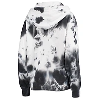 Sweat à capuche oversize demi-fermeture éclair tie-dye DKNY Sport Los Angeles Chargers Dakota pour femme, blanc/noir