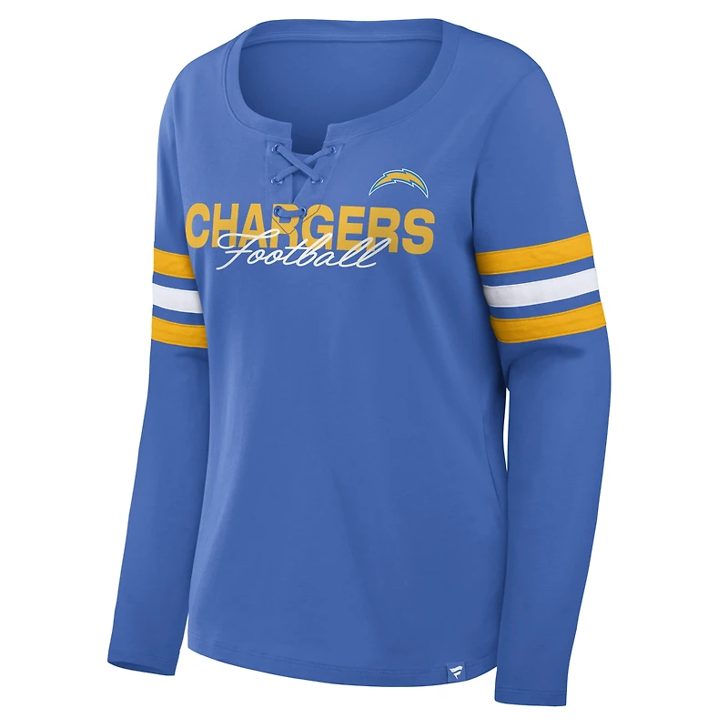 T-shirt à manches longues lacets Fanatics Blue Los Angeles Chargers pour femmes