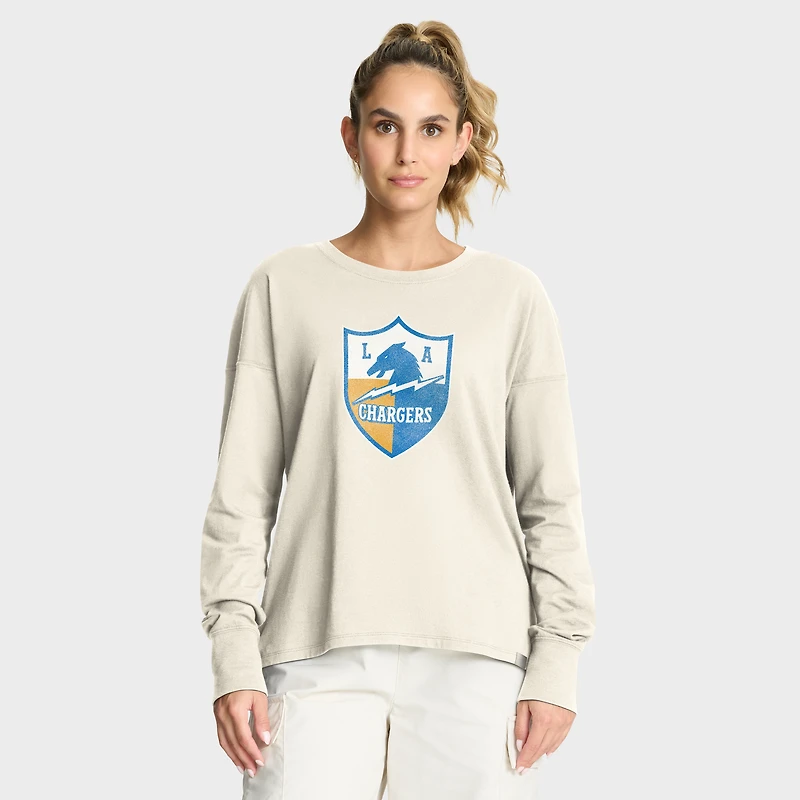 T-shirt à manches longues pour femme Fanatics crème Los Angeles Chargers Dove Legacy