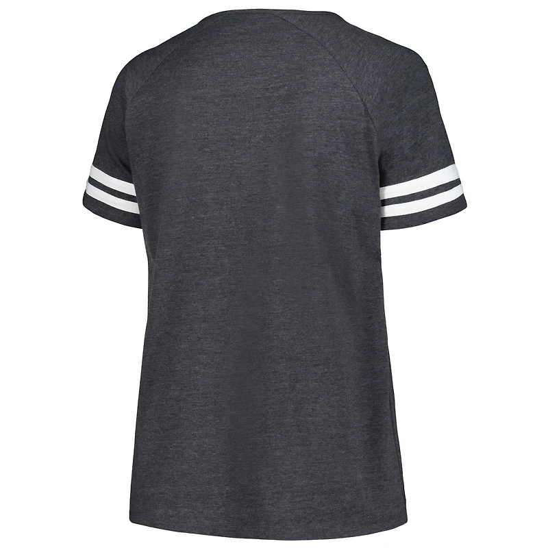 Women's Fanatics Heather Charcoal Los Angeles Chargers Plus Logo Notch Neck Raglan Sleeve T-Shirt
