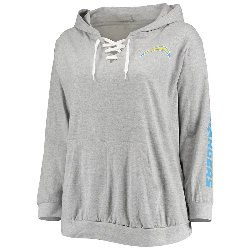 Sweat à capuche lacets grande taille Fanatics pour femmes, gris chiné, Los Angeles Chargers