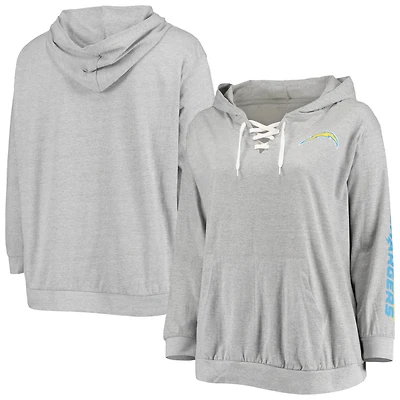 Sweat à capuche lacets grande taille Fanatics pour femmes, gris chiné, Los Angeles Chargers