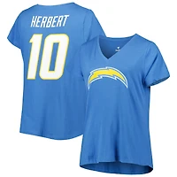 Women's Fanatics Justin Herbert Powder Blue Los Angeles Chargers Plus Name & Number V-Neck T-Shirt