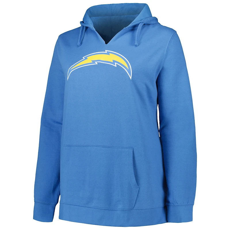 Sweat à capuche col V Fanatics Justin Herbert bleu poudré pour femme, Los Angeles Chargers, grandes tailles, nom et numéro du joueur