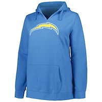 Sweat à capuche col V Fanatics Justin Herbert bleu poudré pour femme, Los Angeles Chargers, grandes tailles, nom et numéro du joueur