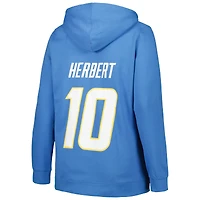 Sweat à capuche col V Fanatics Justin Herbert bleu poudré pour femme, Los Angeles Chargers, grandes tailles, nom et numéro du joueur
