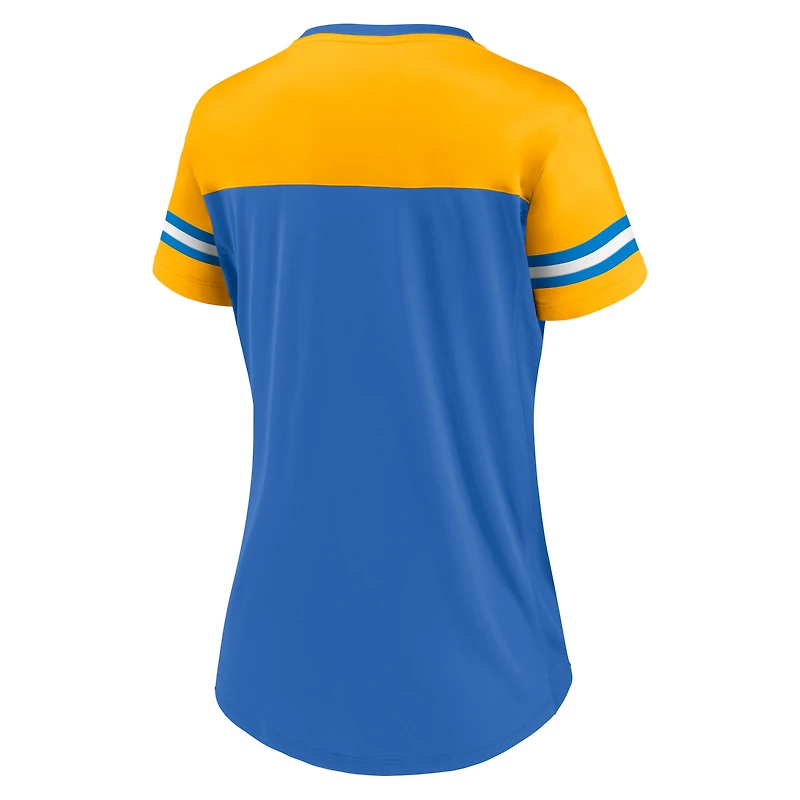 Women's Fanatics Powder Blue/Gold Los Angeles Chargers Blitz & Glam Lace-Up V-Neck Jersey T-Shirt