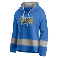 Women's Fanatics Powder Blue/Gray Los Angeles Chargers Huddle Up Fundamental Fleece Color Block Pullover Hoodie