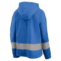 Women's Fanatics Powder Blue/Gray Los Angeles Chargers Huddle Up Fundamental Fleece Color Block Pullover Hoodie