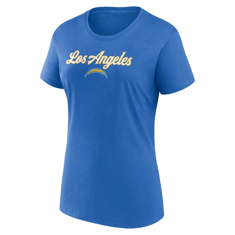 Women's Fanatics Powder Blue/Heather Charcoal Los Angeles Chargers Script T-Shirt & Shorts Lounge Set