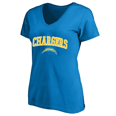 Women's Fanatics Powder Blue Los Angeles Chargers Plus Arch Over Logo V-Neck T-Shirt