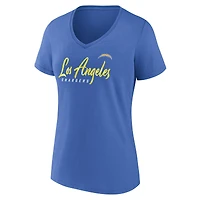 T-shirt à col en V Fanatics Powder Blue Los Angeles Chargers Shine Time pour femmes