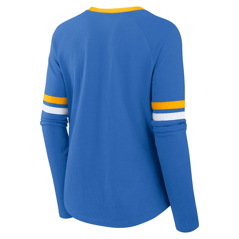 Haut tendance à manches longues lacets Fanatics pour femmes, bleu poudre, Los Angeles Chargers Won and Done