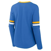 Haut tendance à manches longues lacets Fanatics pour femmes, bleu poudre, Los Angeles Chargers Won and Done