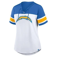 Women's Fanatics White/Powder Blue Los Angeles Chargers Athena Rhinestone Lace-Up V-Neck T-Shirt