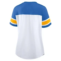 Women's Fanatics White/Powder Blue Los Angeles Chargers Athena Rhinestone Lace-Up V-Neck T-Shirt