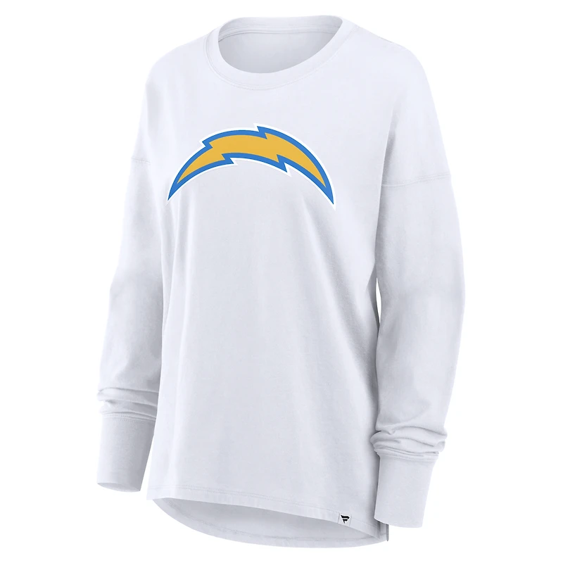 Women's Fanatics White Los Angeles Chargers Relaxed Hip Essential Long Sleeve T-Shirt