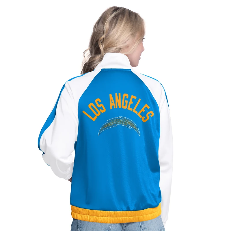 Women's G-III 4Her by Carl Banks White/Powder Blue Los Angeles Chargers Rally Rhinestone Full-Zip Track Jacket