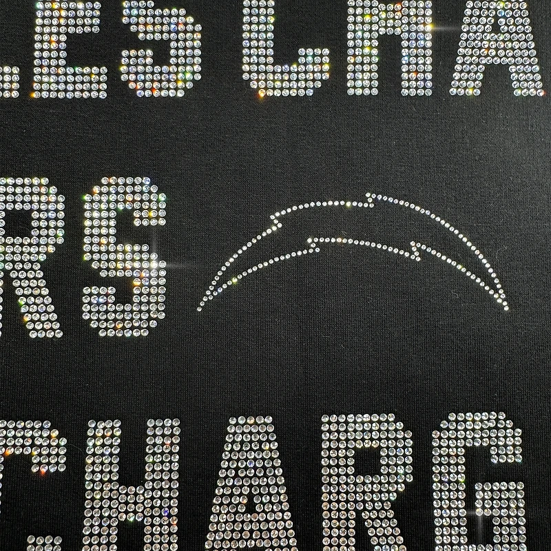 Sweat-shirt noir décontracté à épaules tombantes Gameday Couture pour femme, motif Los Angeles Chargers, avec texte en strass Hype Era