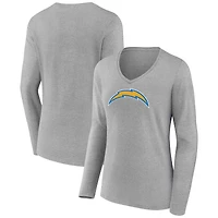 Women's  Gray Los Angeles Chargers Primary Logo Long Sleeve V-Neck T-Shirt