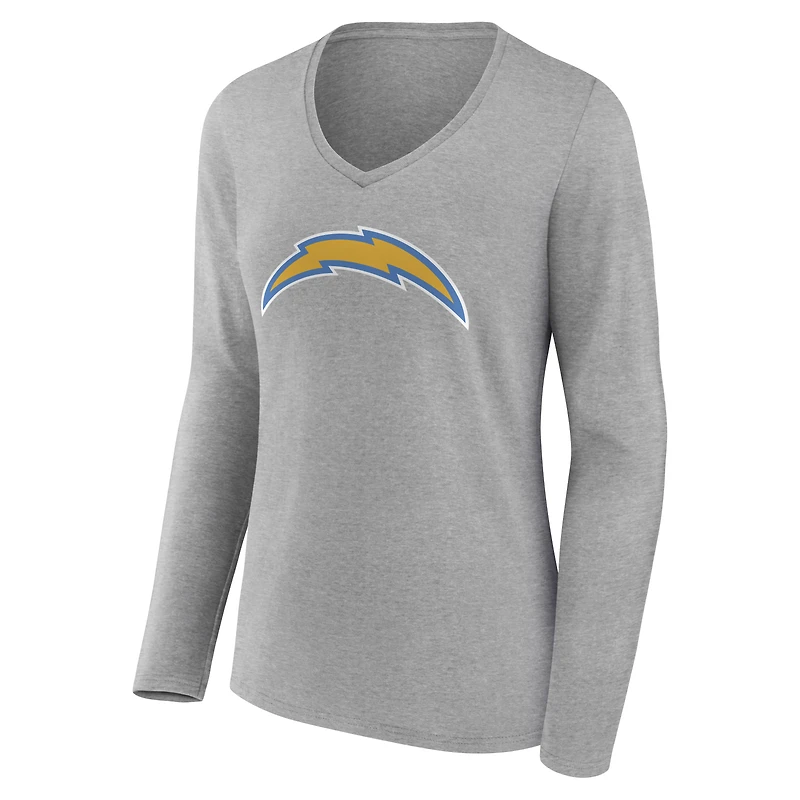 Women's Gray Los Angeles Chargers Team Authentic Personalized Name & Number Long Sleeve V-Neck T-Shirt