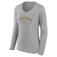 Women's Gray Los Angeles Chargers Team Authentic Personalized Name & Number Long Sleeve V-Neck T-Shirt