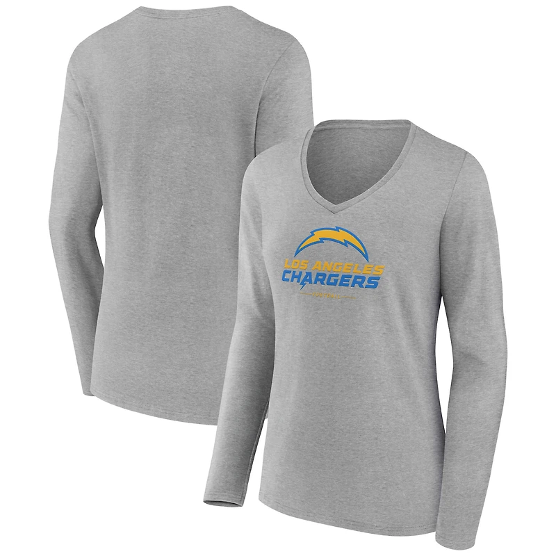 T-shirt gris à manches longues et col en V pour femme Los Angeles Chargers Team Lockup