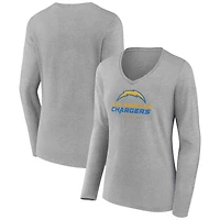T-shirt gris à manches longues et col en V pour femme Los Angeles Chargers Team Lockup