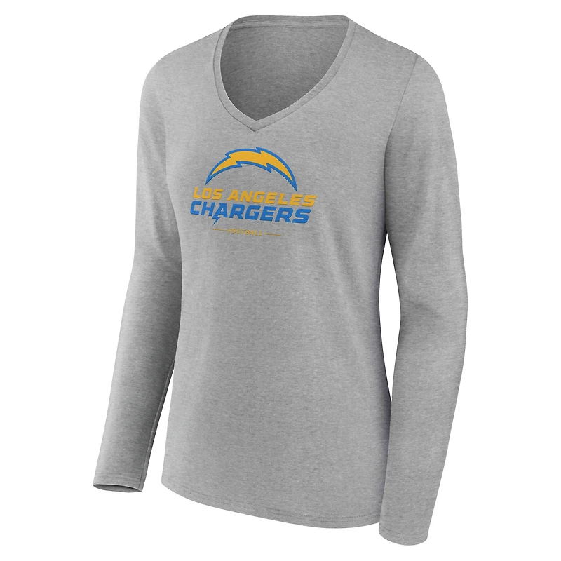 Women's Gray Los Angeles Chargers Team Lockup Long Sleeve V-Neck T-Shirt