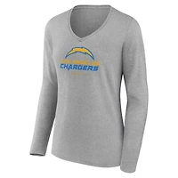 Women's  Gray Los Angeles Chargers Team Lockup Long Sleeve V-Neck T-Shirt