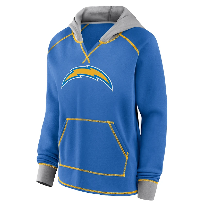 Women's Logo Athletic Powder Blue Los Angeles Chargers Boom Fleece Pullover V-Neck Hoodie