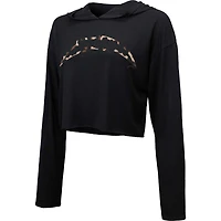 Sweat à capuche court léopard Los Angeles Chargers Majestic Threads noir pour femme